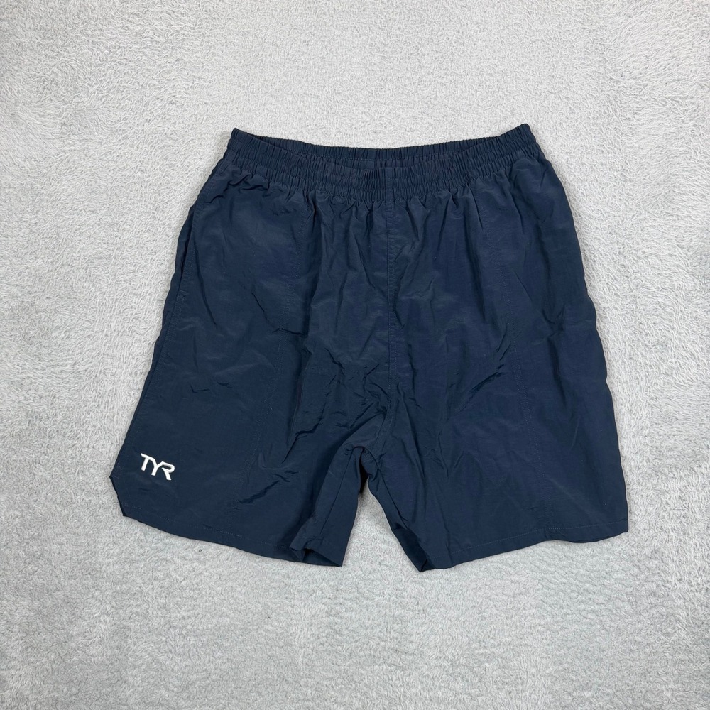 TYR Mens Swim Trunks Navy Blue Size Large L Mesh Liner Nylon Board Shorts CL003